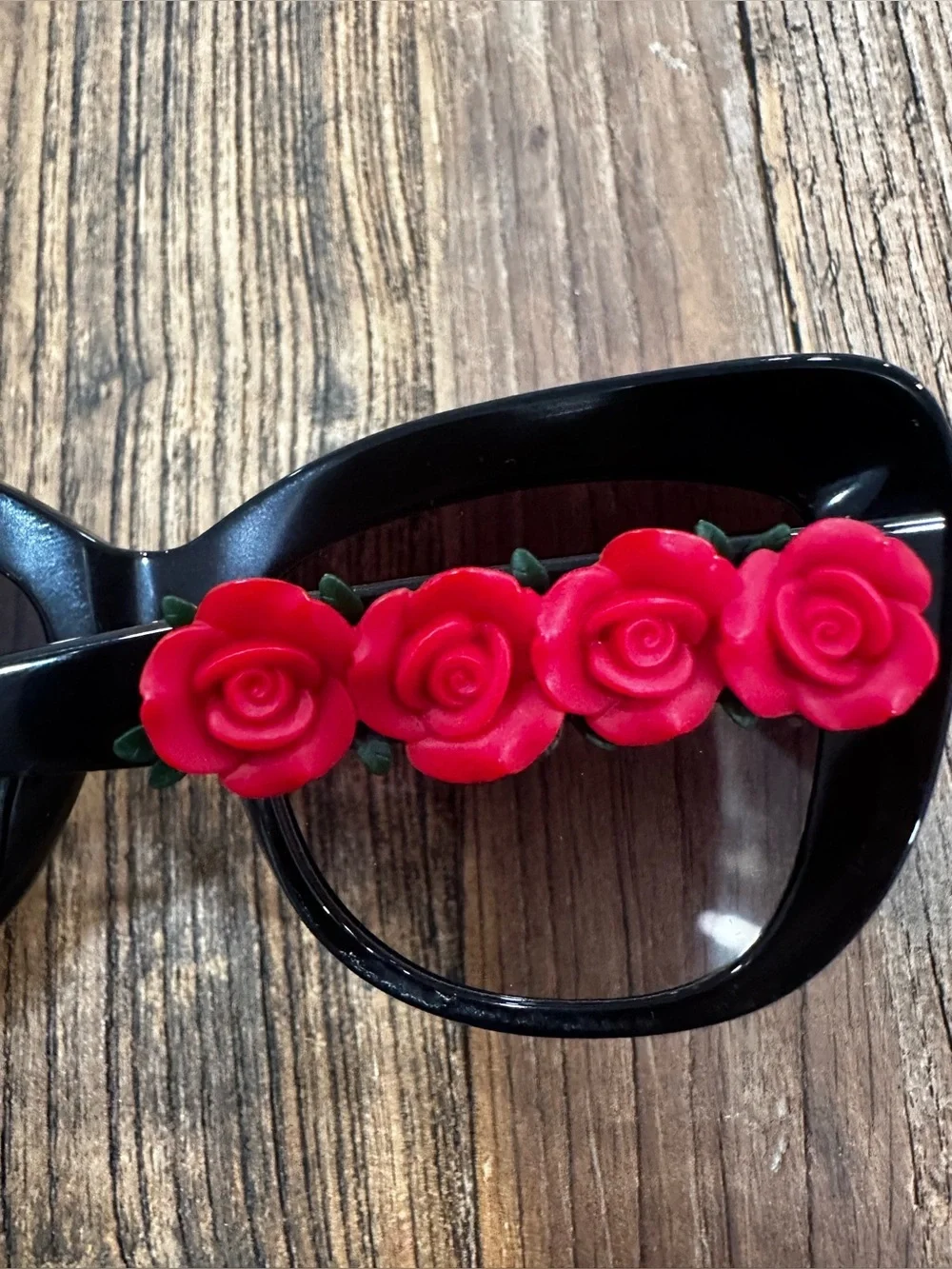Dolce & Gabbana Black Sunglasses with Red Rose Embellishments